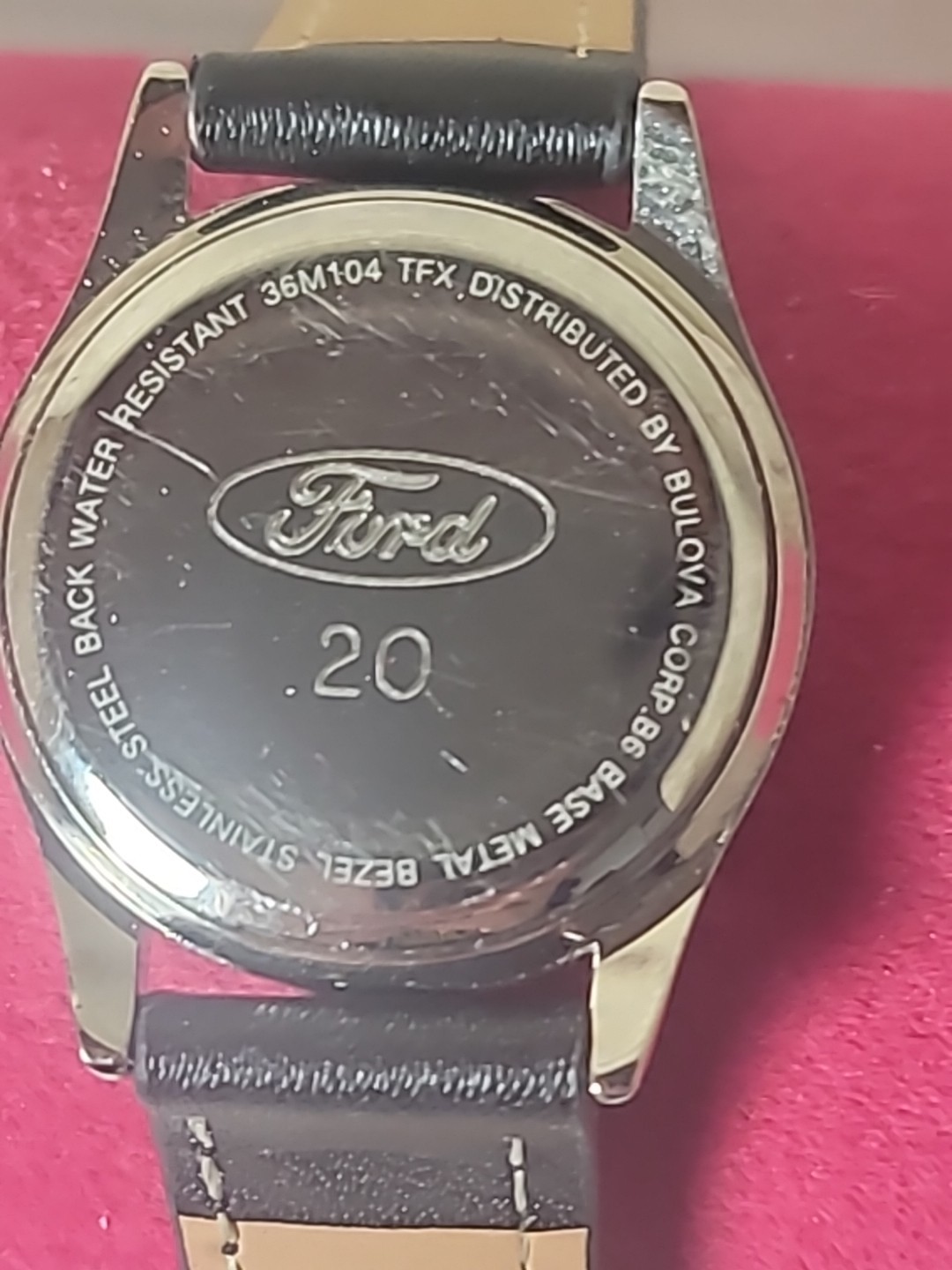 Ford Motor Company 20 Year Anniversary TFX Bulova Mens Wrist Watch Leather Band