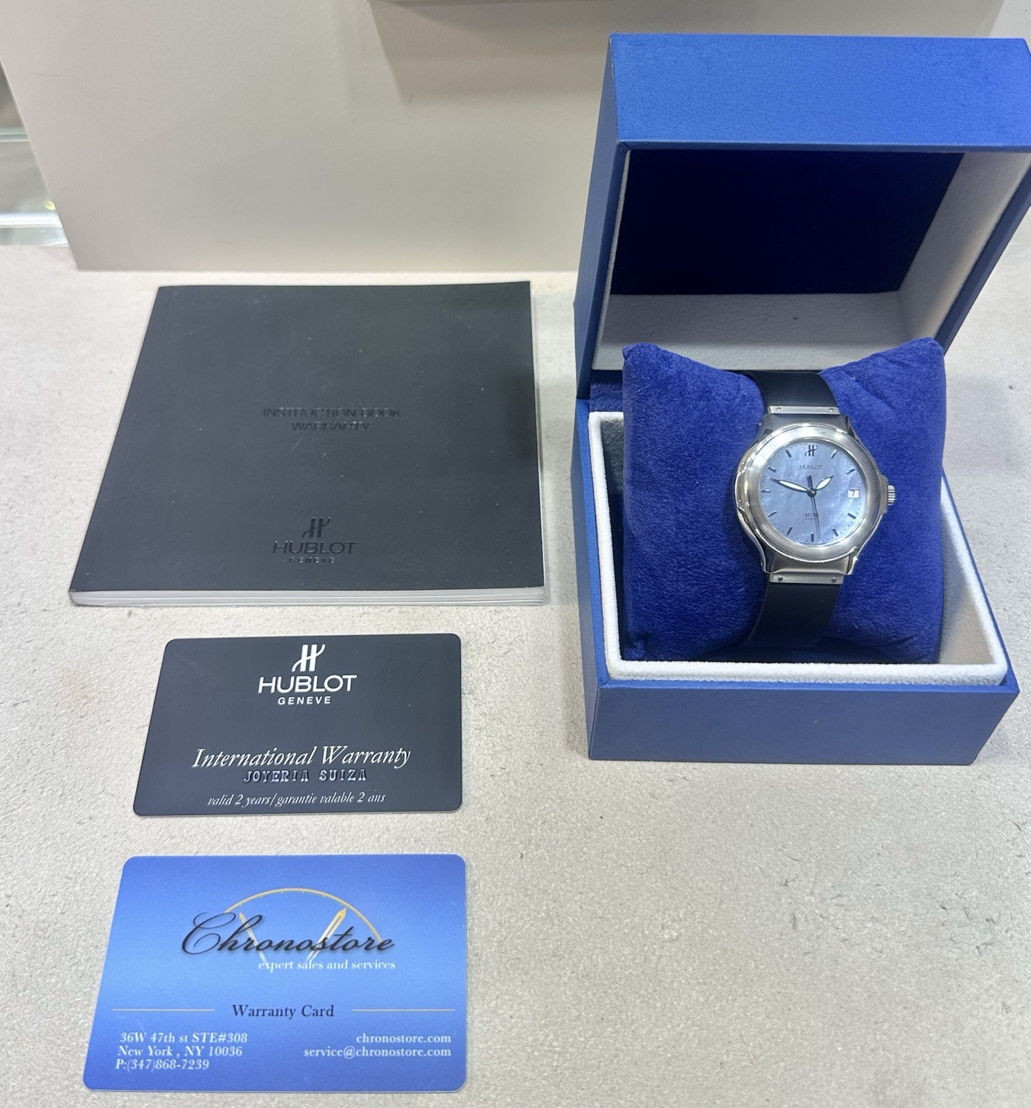 Hublot MDM Geneva Automatic Steel Blue Mother Of Pearl Dial Watch
