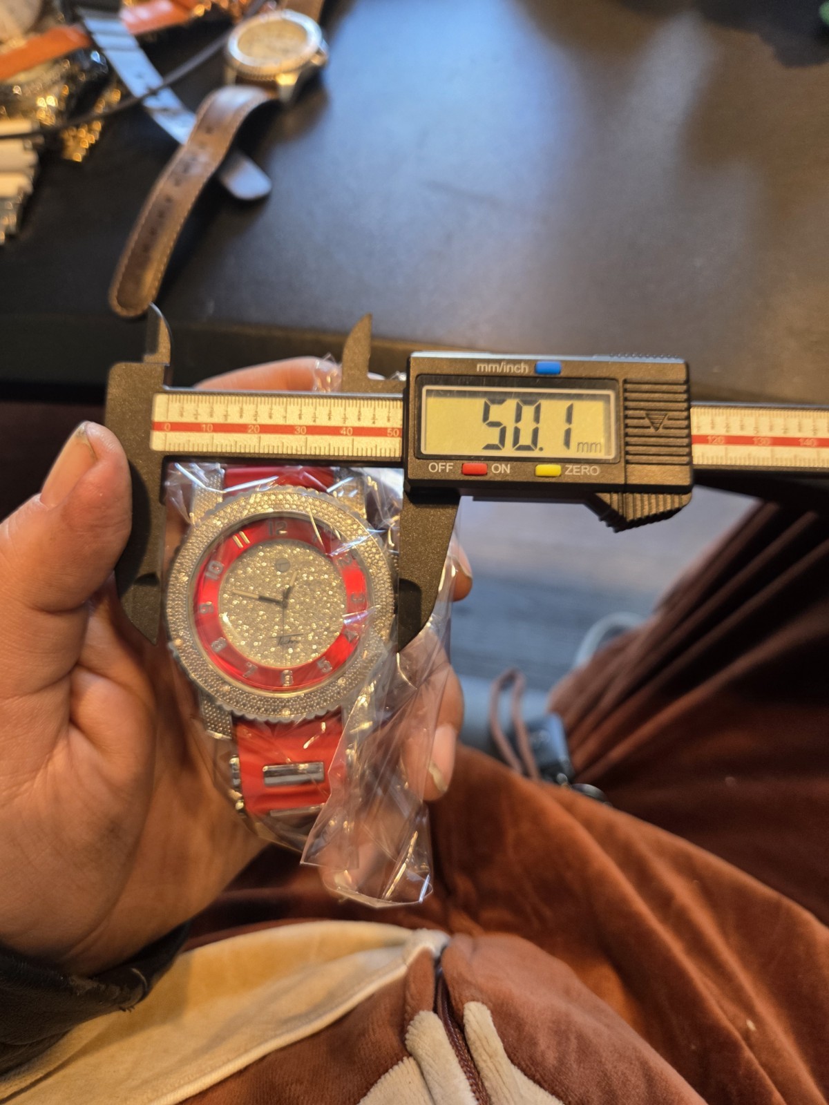Men’s Techno Pave Silver & Red Silicon Band Dressy Casual Hip Hop Watch C208