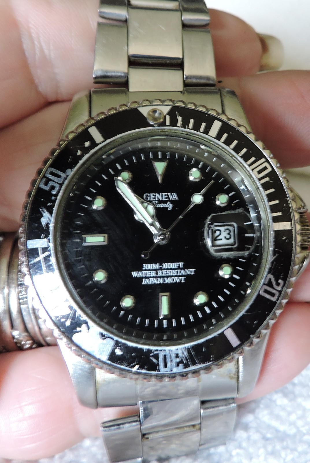 Geneva Mens Black Face Watch Diving Date water resistant