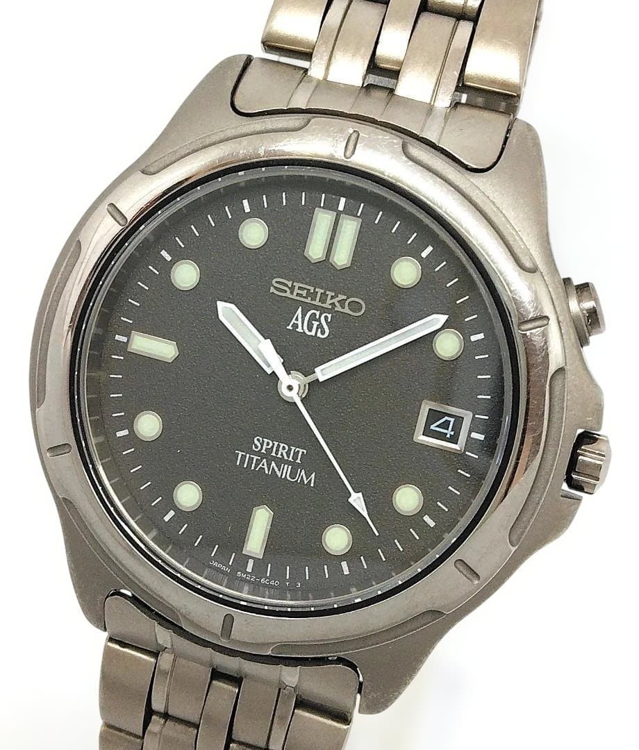 Seiko Watch SPIRIT Titanium AGS 5M22-6B40 Used Men’s Watch Black Dial From Japa