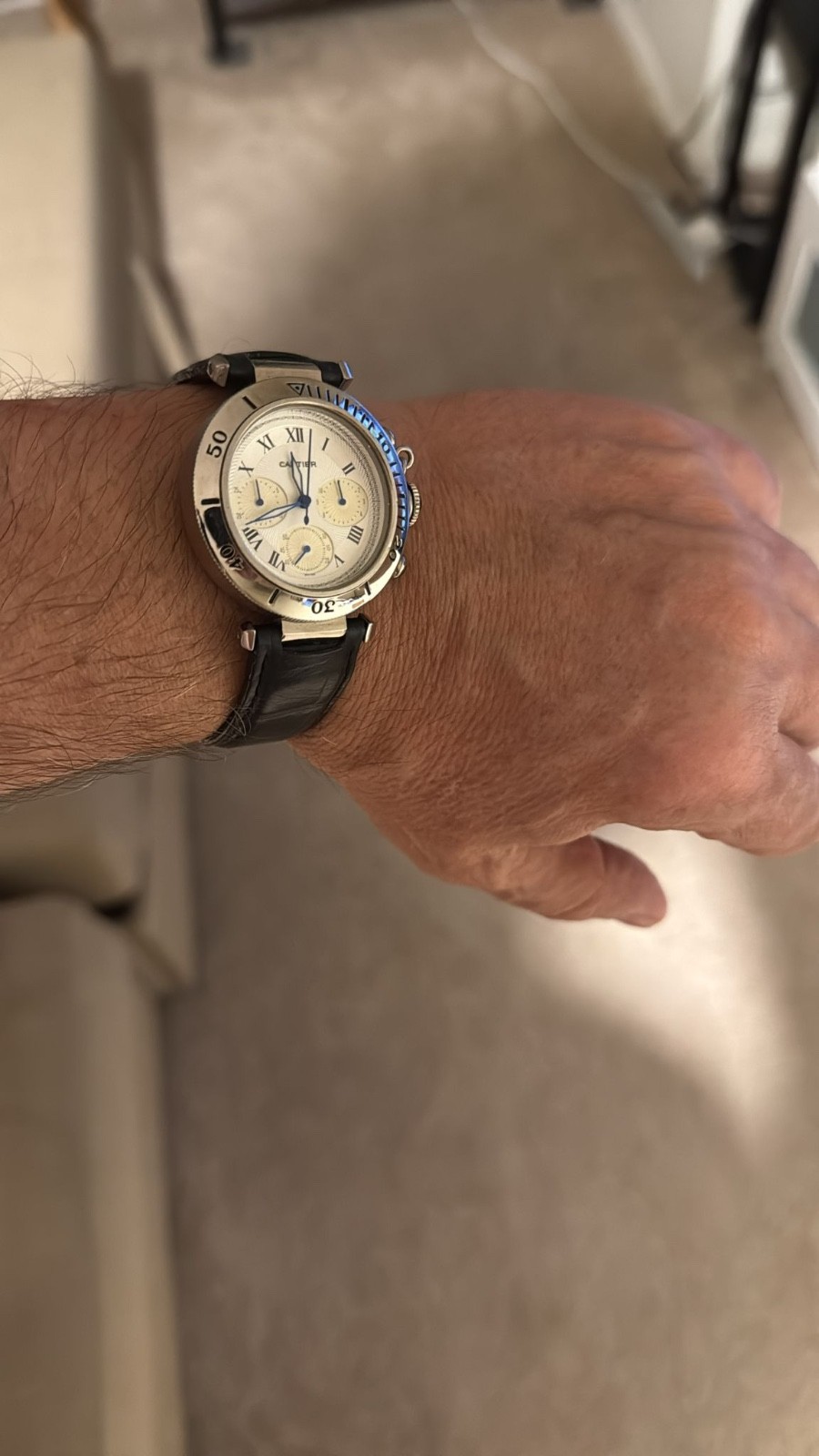 CARTIER Pasha 38mm Chronograph White Dial Leather Mens Watch