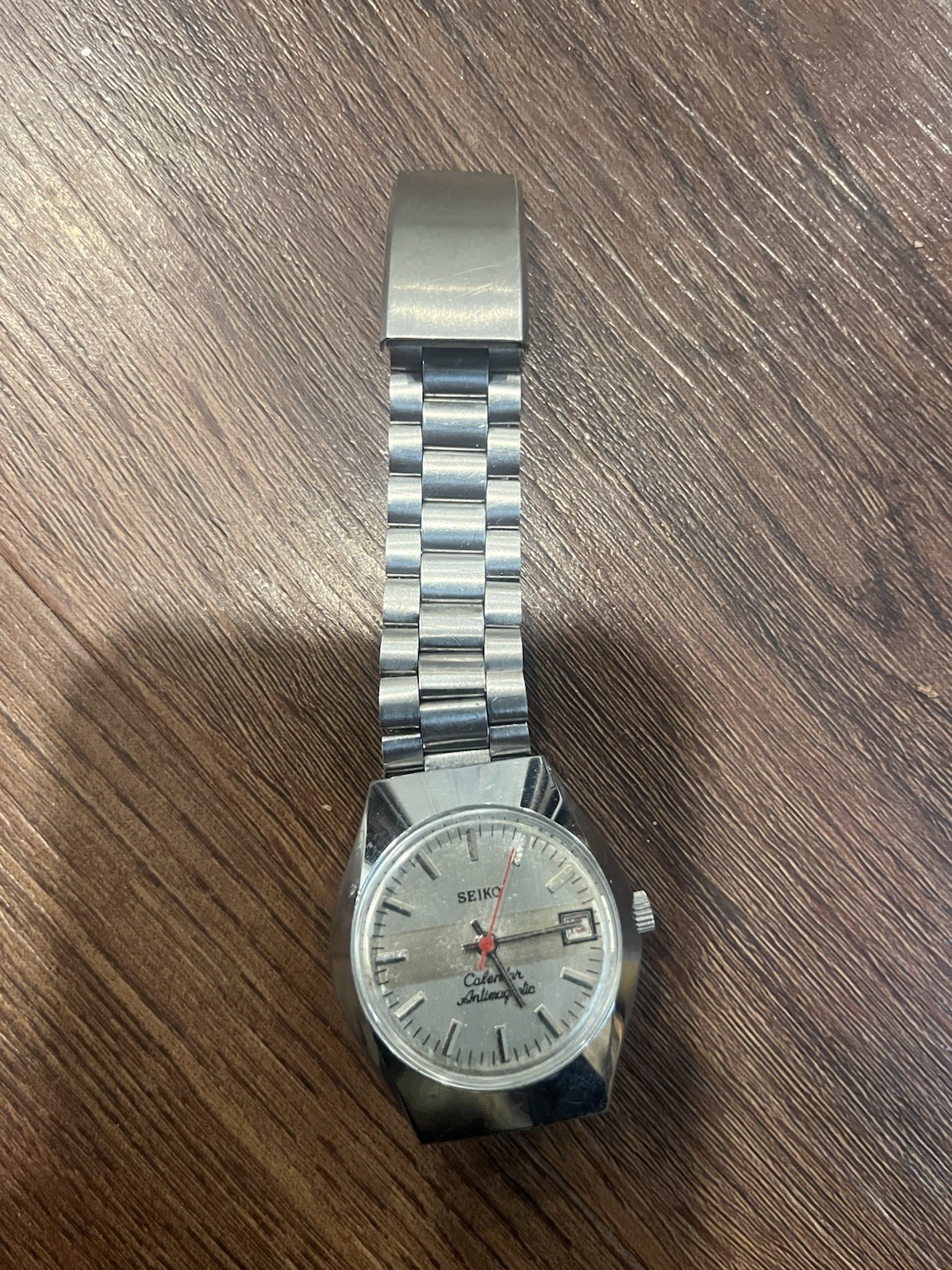 Mens Seiko Silver Plated Calendar Antimagnetic Wristwatch