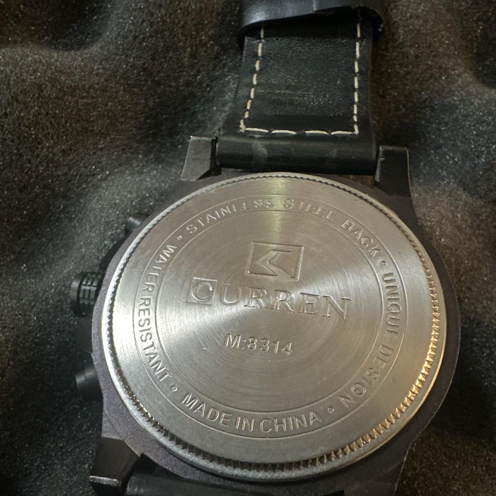 CURREN Men’s Quartz Chronograph 24-Hour Black Dial Black Leather Wristwatch
