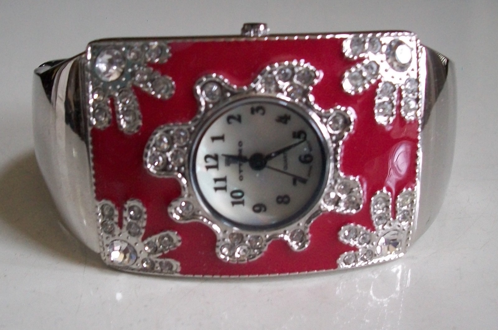 Women’s number dial rhinestone multicolor & silver finish casual watch