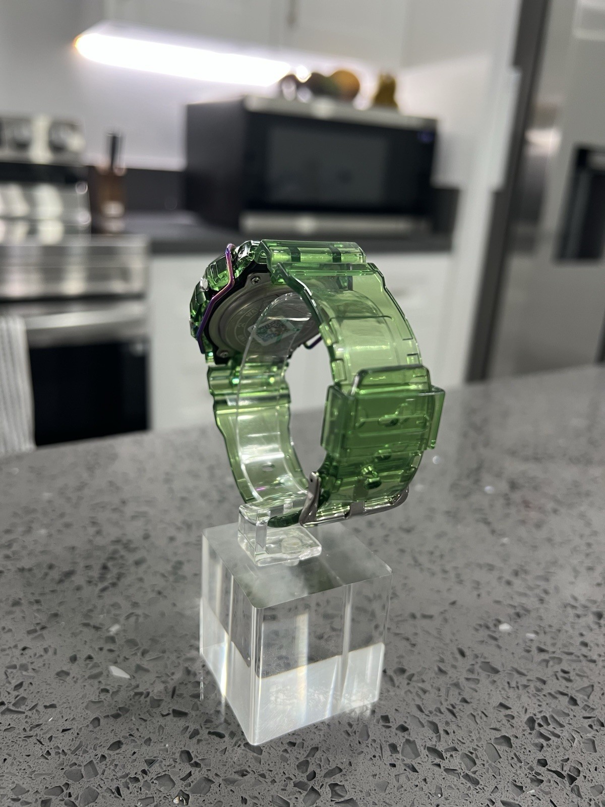 Gshock DW5600 Mod Custom Skmei Watch Clear Green Black Dial / Green Travel Case