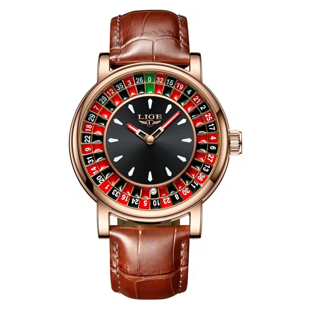 LIGE Roulette Watch Rose Gold Case