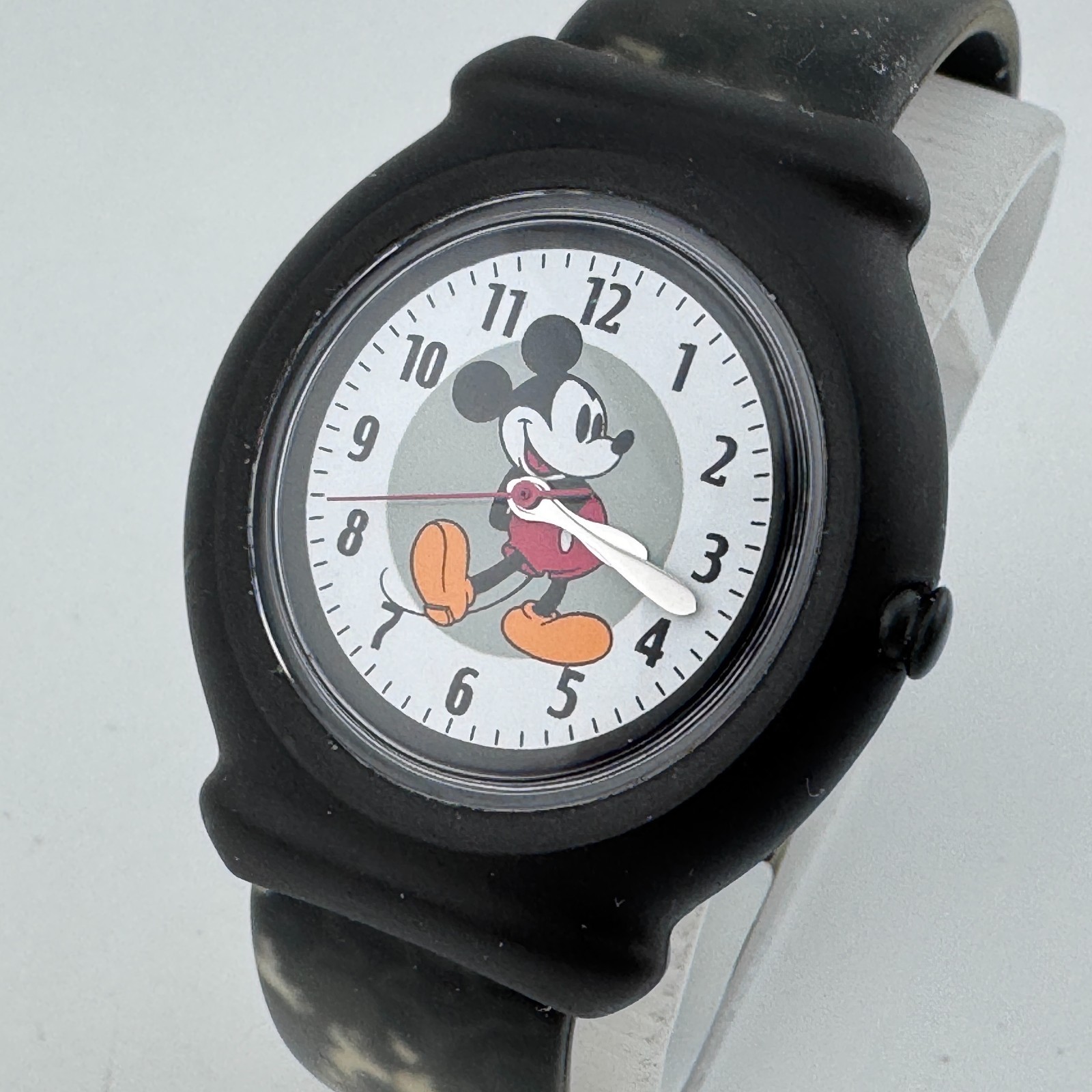 VTG Disney Snap Mickey Quartz Watch Unisex Black Resin Rubber Oval New Battery