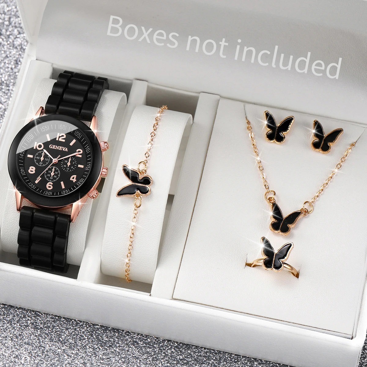 5/6PCS Women Watch Set Quartz Arabic Dial Silicone Strap Gift Set No Box USA
