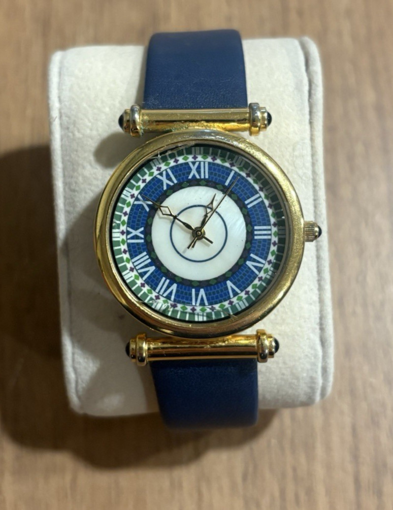 Met Museum Laurelton Hall Mosaic Watch Blue Leather Cracked Crystal A1