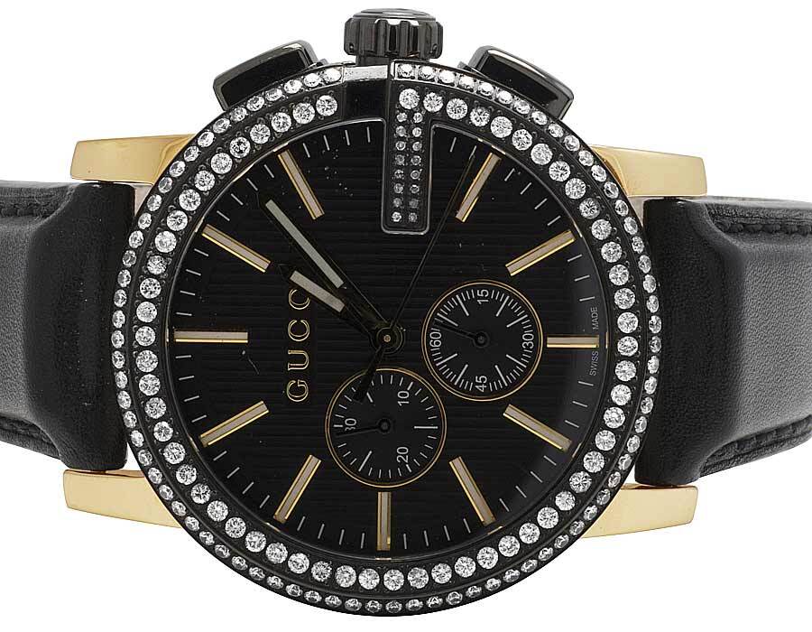 Mens Gucci G-Chrono Gold Black PVD S.Steel 44MM Diamond Watch YA101203 3.0 Ct