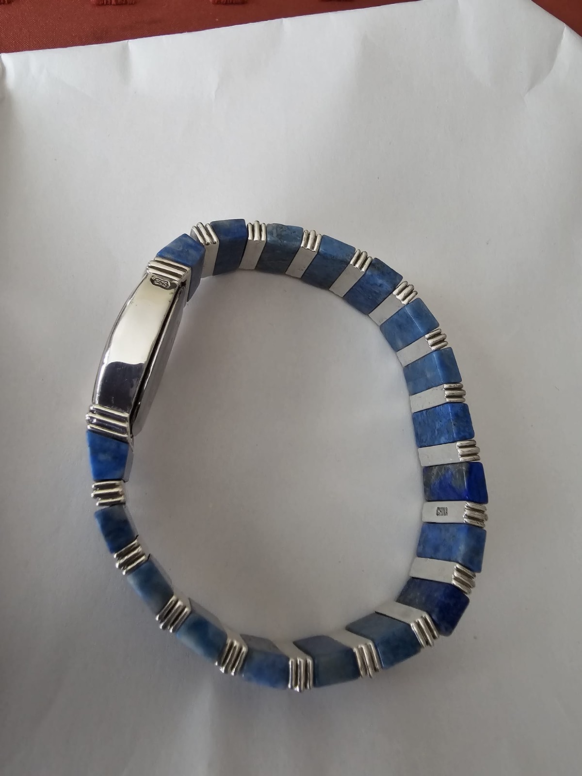 Ecclssi 925 Silver Case & links With Lapis Stone Inlay Bracelet Vintage Unisex