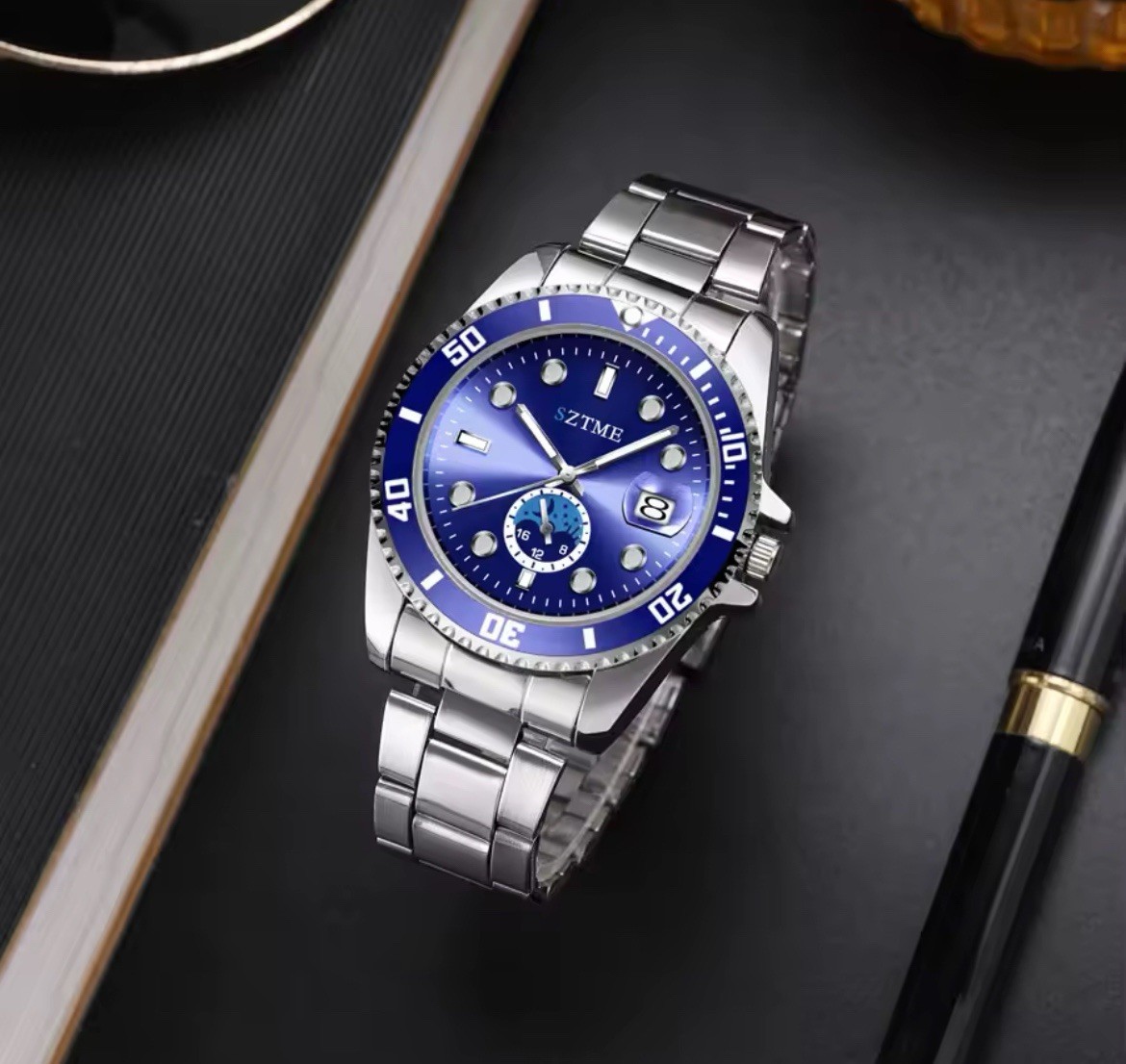 Men Quartz Watch Stainless Steel Luxury Sports Calendar Night Light Leisure Gift