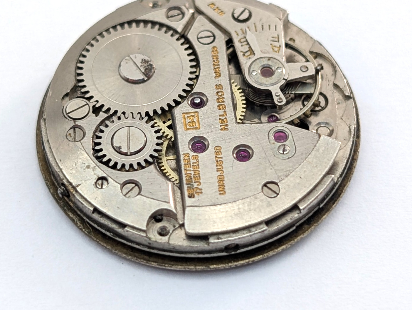 HELBROS Riveria 84 17j Mechanical Watch Movement Vintage Men’s 27mm PARTS REPAIR