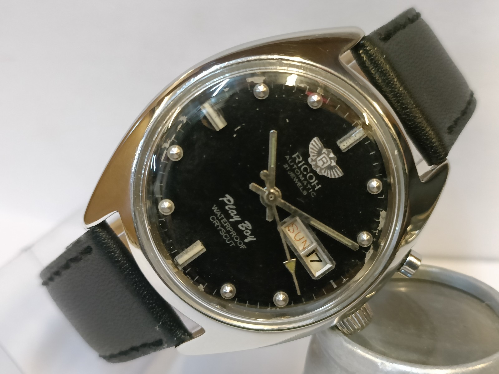 RICOH PLAYBOY 21J AUTOMATIC PATINA BLACK DIAL R61 JAPAN MEN’S WORKING CONDITION