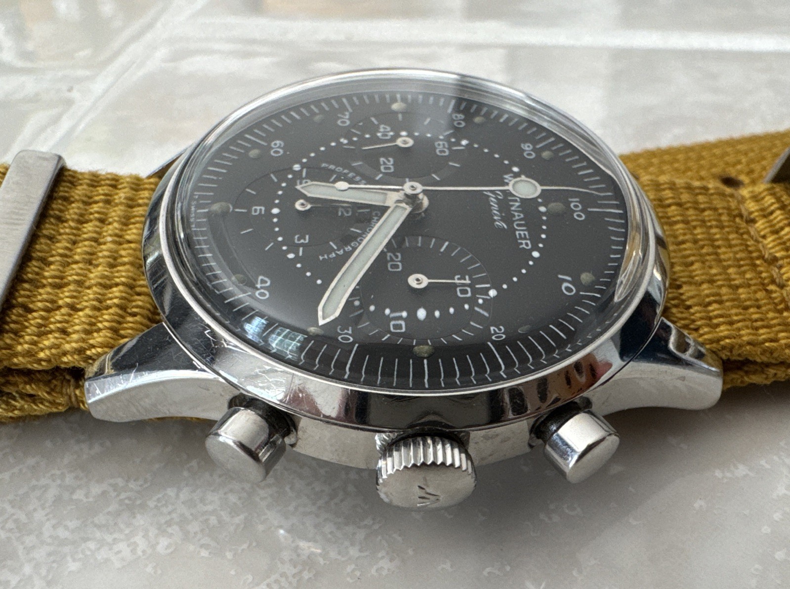 1960s Wittnauer 242T mens watch, silver with black face, manual wind Valjoux 72