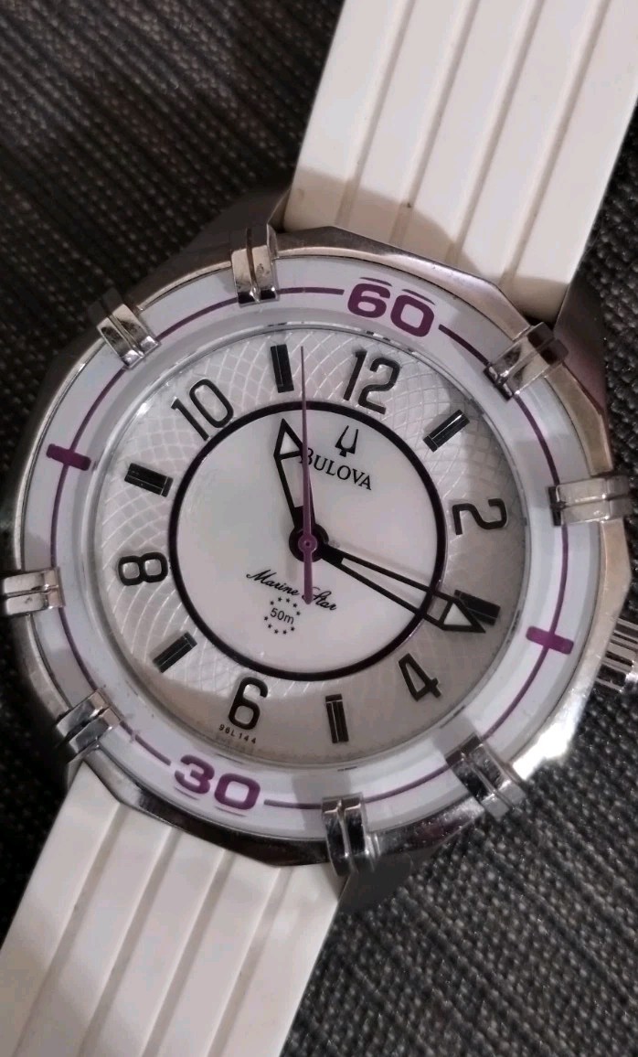 Bulova Marine Star Quartz Watch White/Silver w/ Purple Accents *SEE DESCRIPTION*