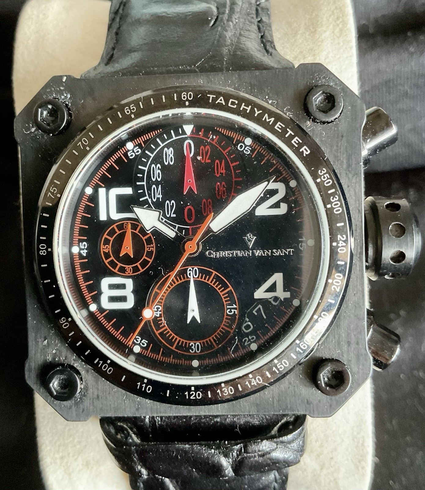 EUC Christian Van Sant Square Bold Chronograph w Original Box