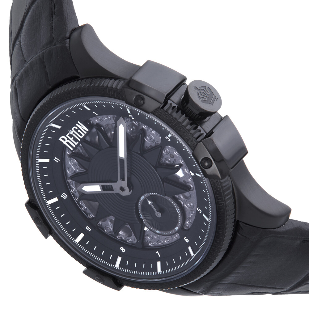 Reign Solstice Automatic Semi-Skeleton Watch – Black