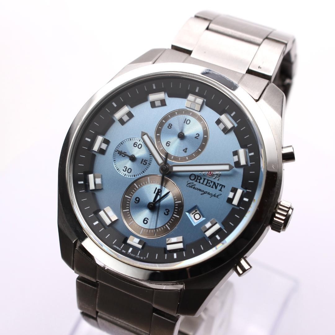 Orient Chronograph Watch IceBlue Dial Quartz 43mm NB/NA wrist 17cm/6.7in
