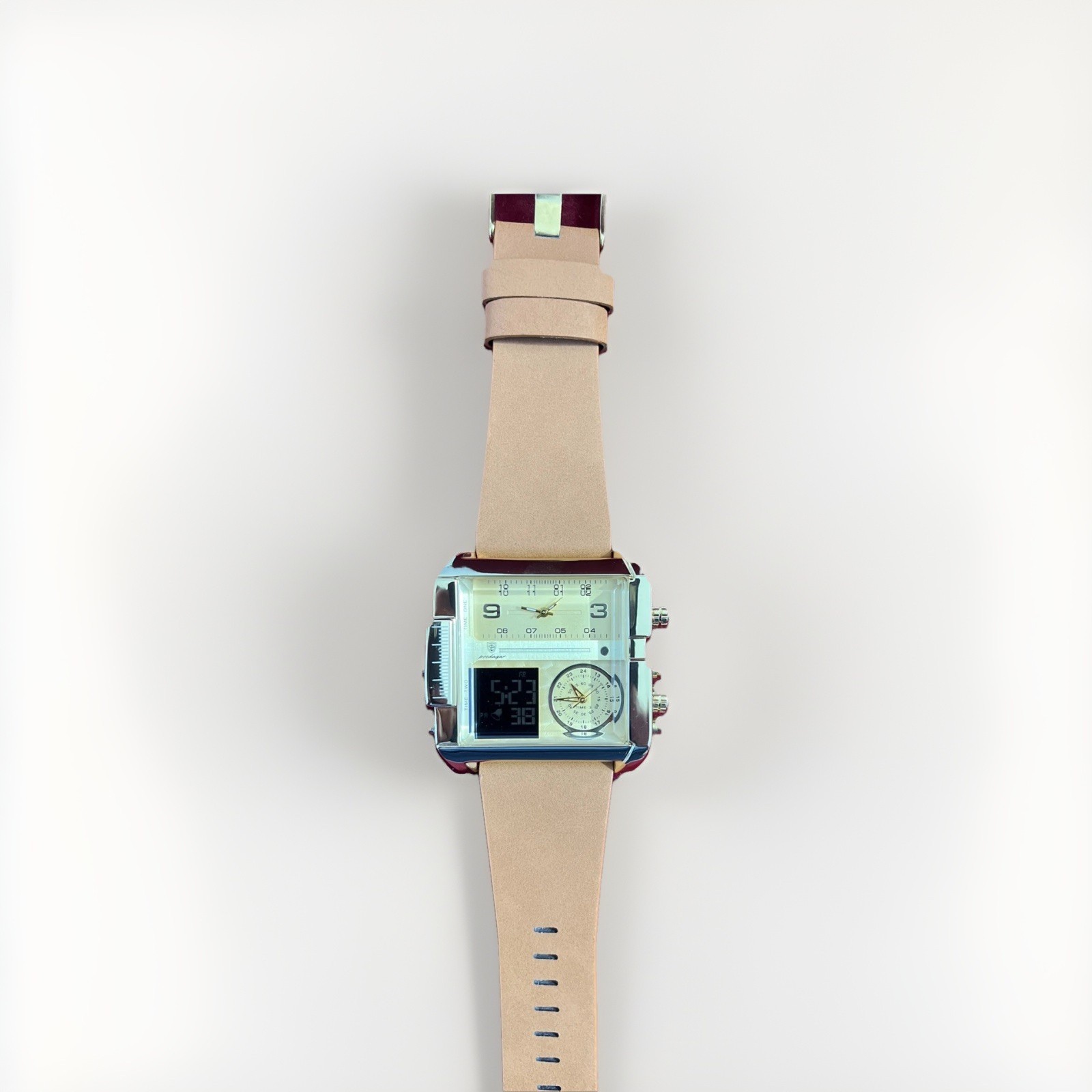Golden Fashion Cool Men Square Watch Men Casual Sports Double Display Watch Gift