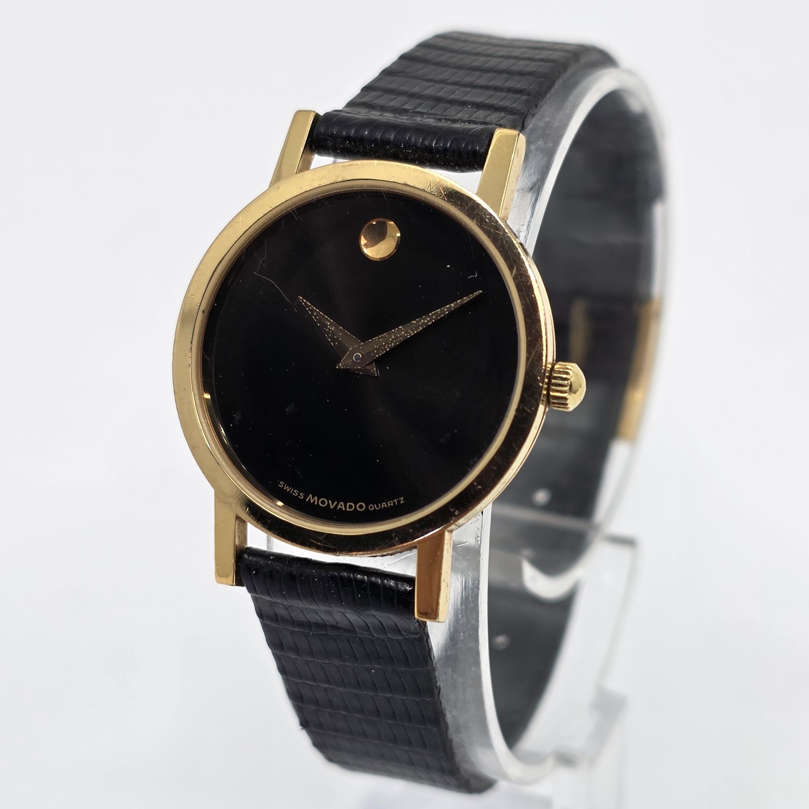 Ladies Movado Museum Black Dial Quartz Watch 87-25-832 Gold Tone New Battery