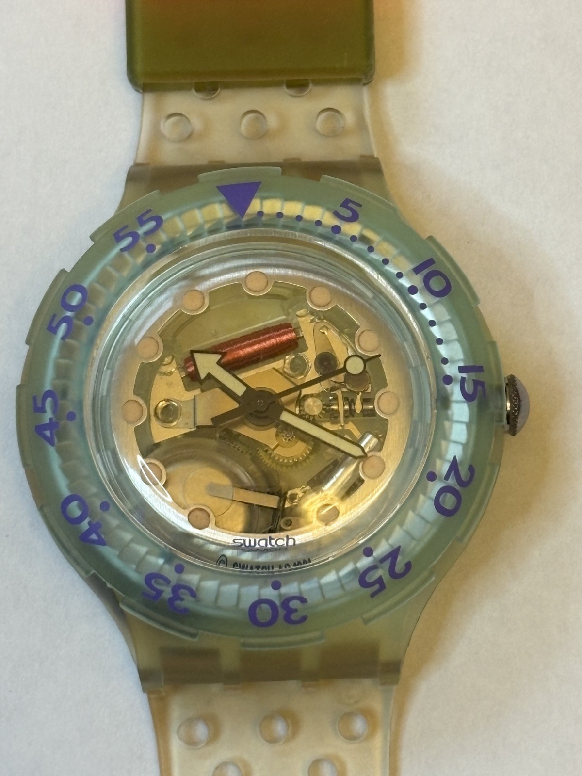 Vintage Swatch Scuba 200 Jelly Bubbles Clear Aqua w/ Box Papers Runs *Box damage