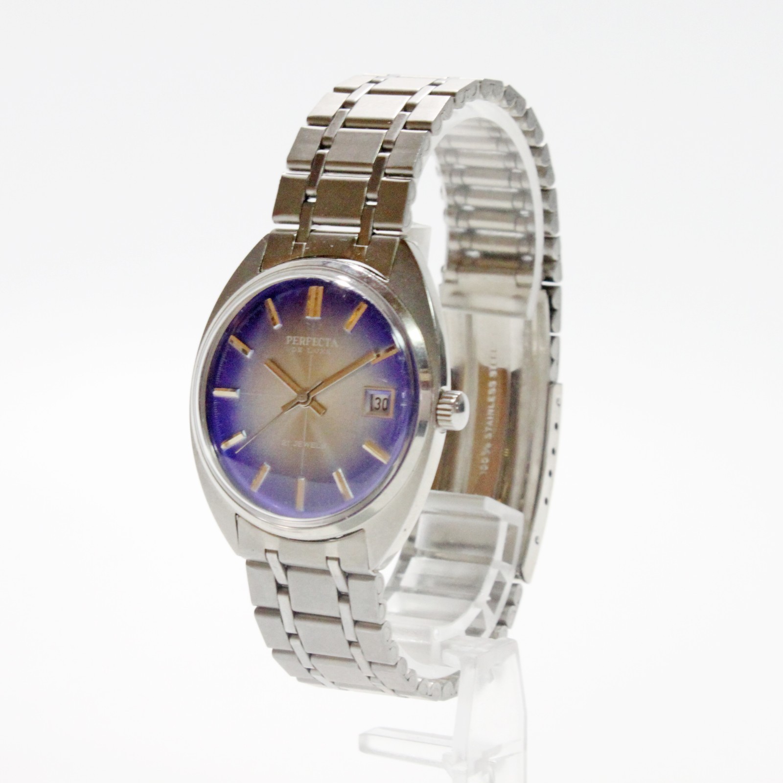 Vintage PERFECTA DE LUXE 21 Jewels Hand-Winding Mens Watch Purple Dial Working