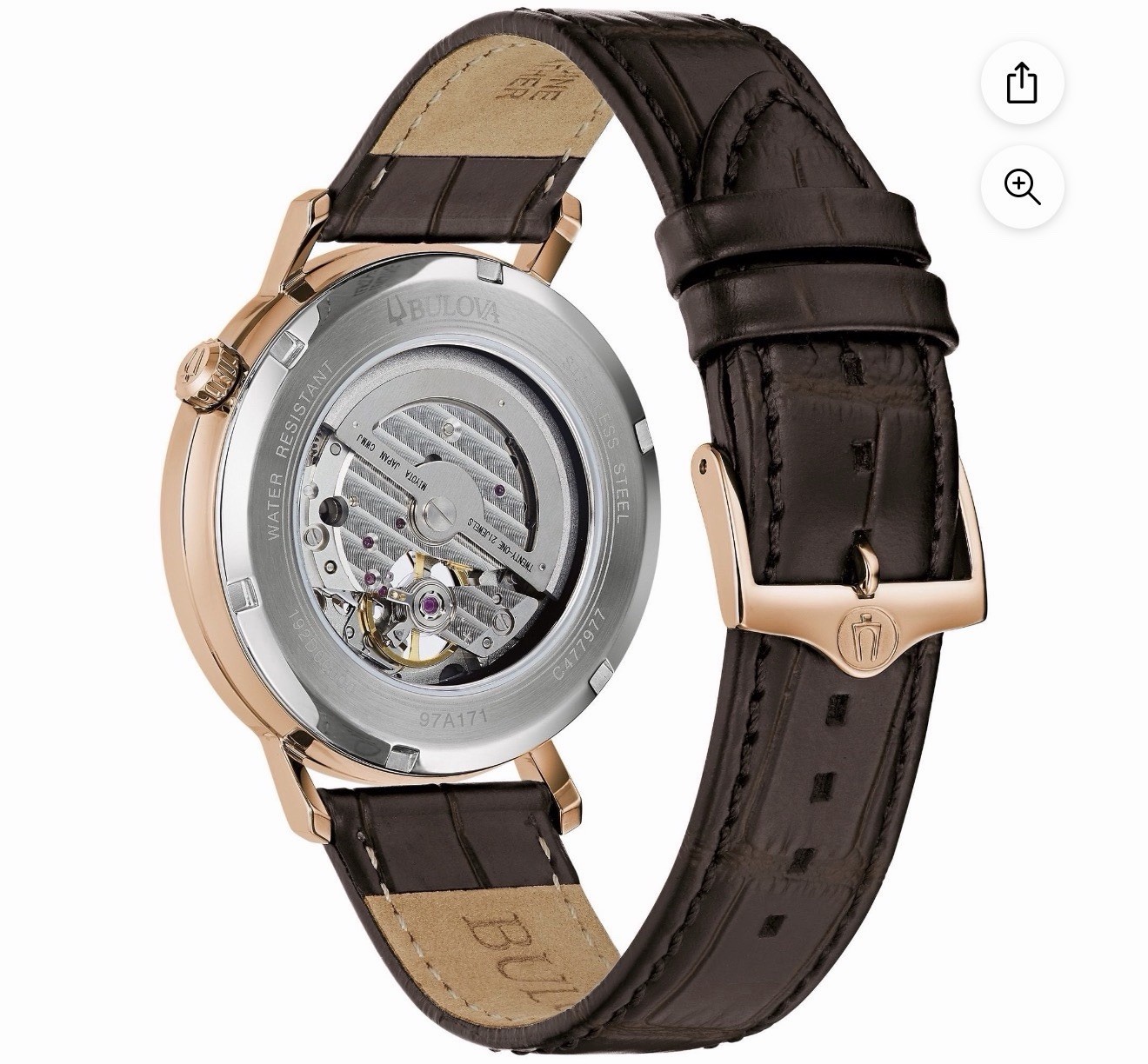 Bulova 150 Men’s Automatic Open Heart 21 Jewel Watch Brown Leather Black Dial