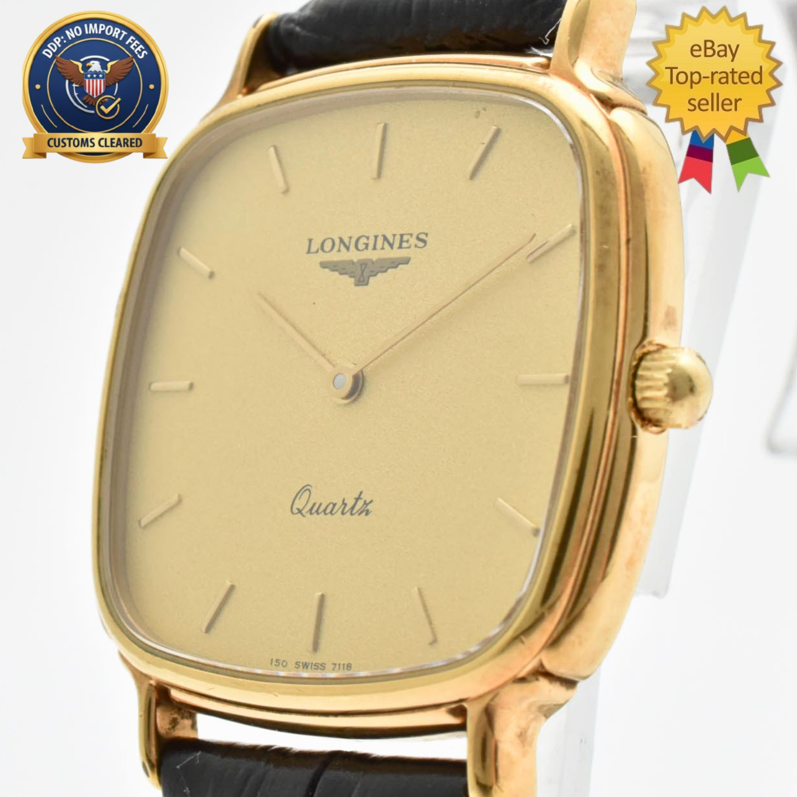 [NEAR MINT] Longines Grand Classic 7118 Gold Dial 30mm Mens Quartz Vintage Watch