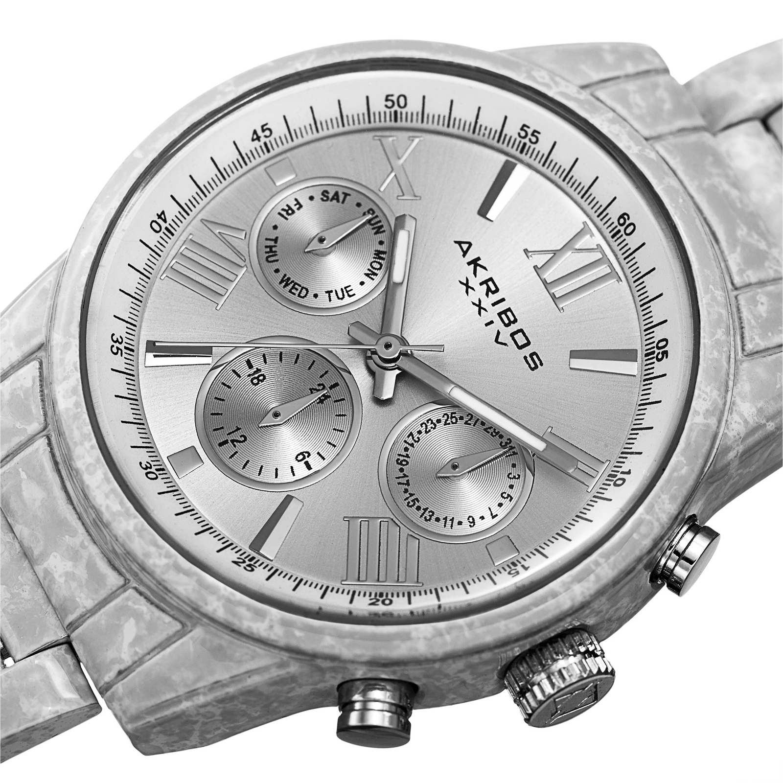 Women’s Akribos XXIV AK929WT 24 Hour Indicator Marble Design Bracelet Watch