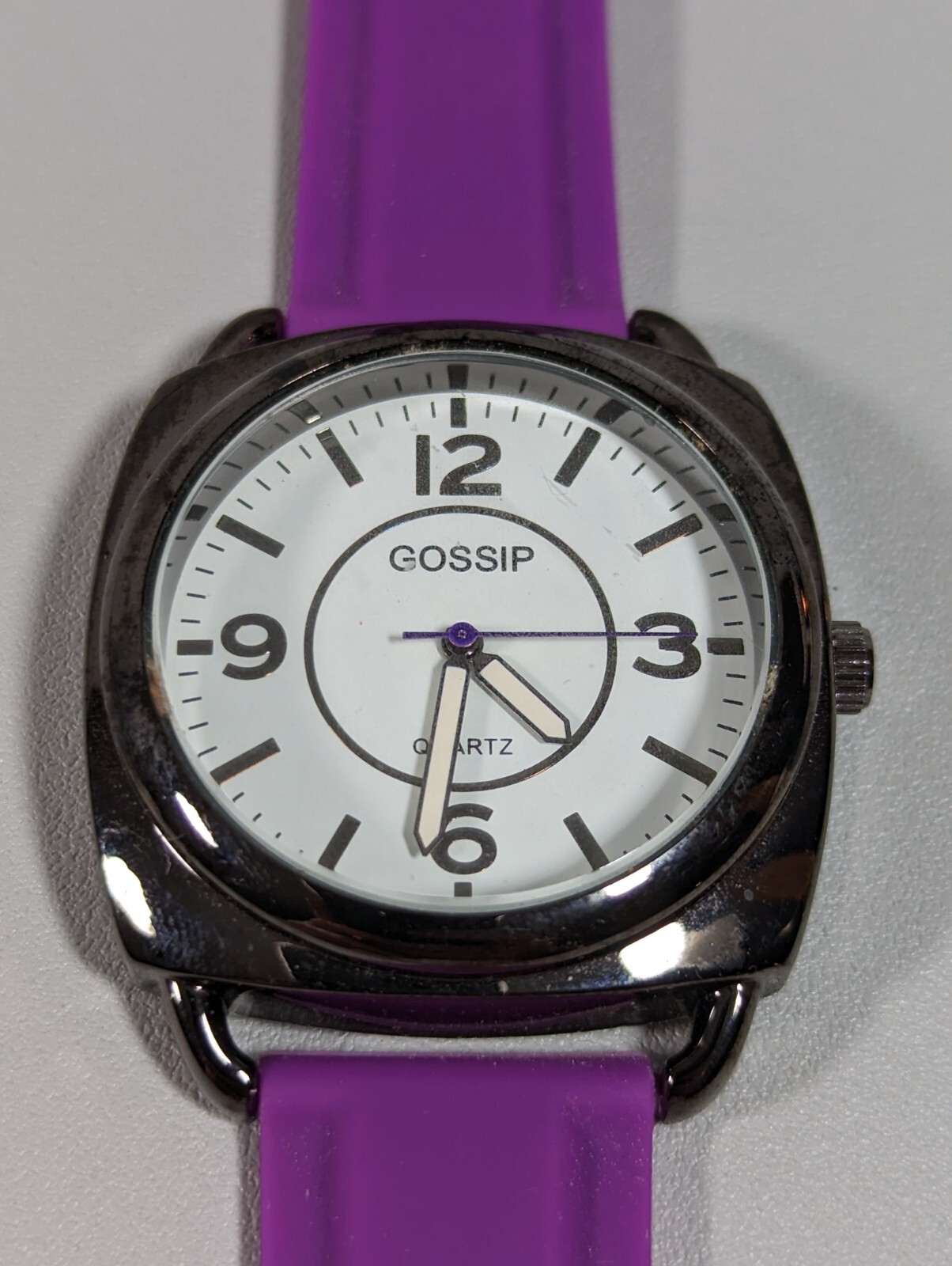 Gossip White Dial Black Case Purple Silicone Band Watch