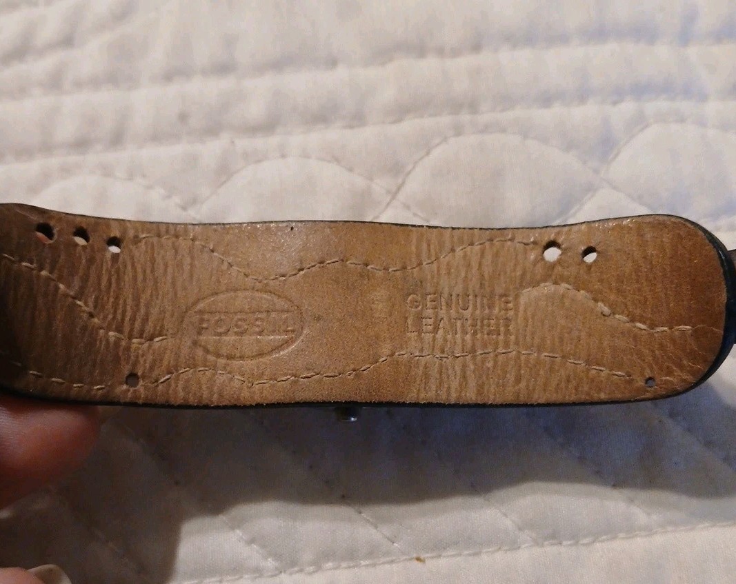 Fossil Blue Dial Square Case Brown Leather Wrap Watch Date
