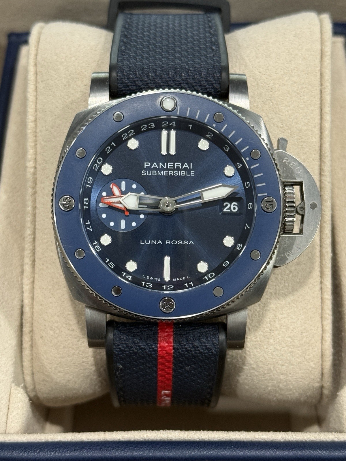 Panerai Submersible Luna Rossa GMT Titanium Blue Dial 42mm PAM01507 Full Set2024