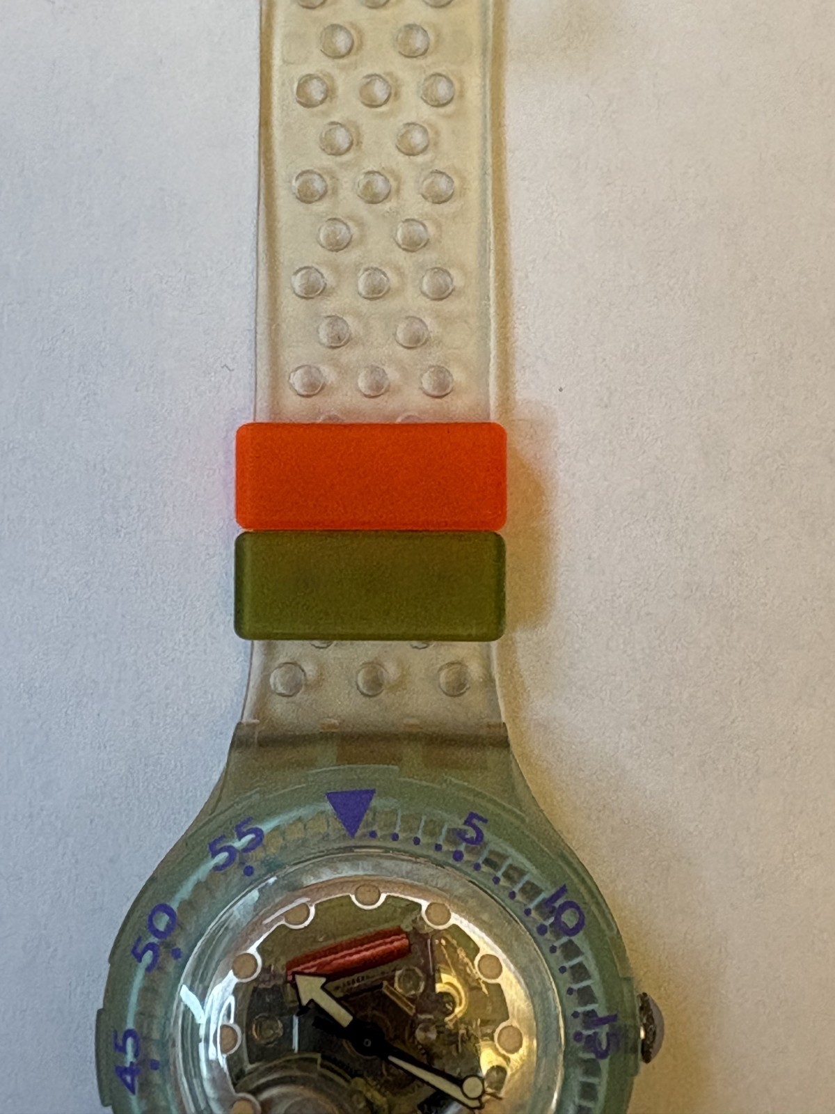 Vintage Swatch Scuba 200 Jelly Bubbles Clear Aqua w/ Box Papers Runs *Box damage