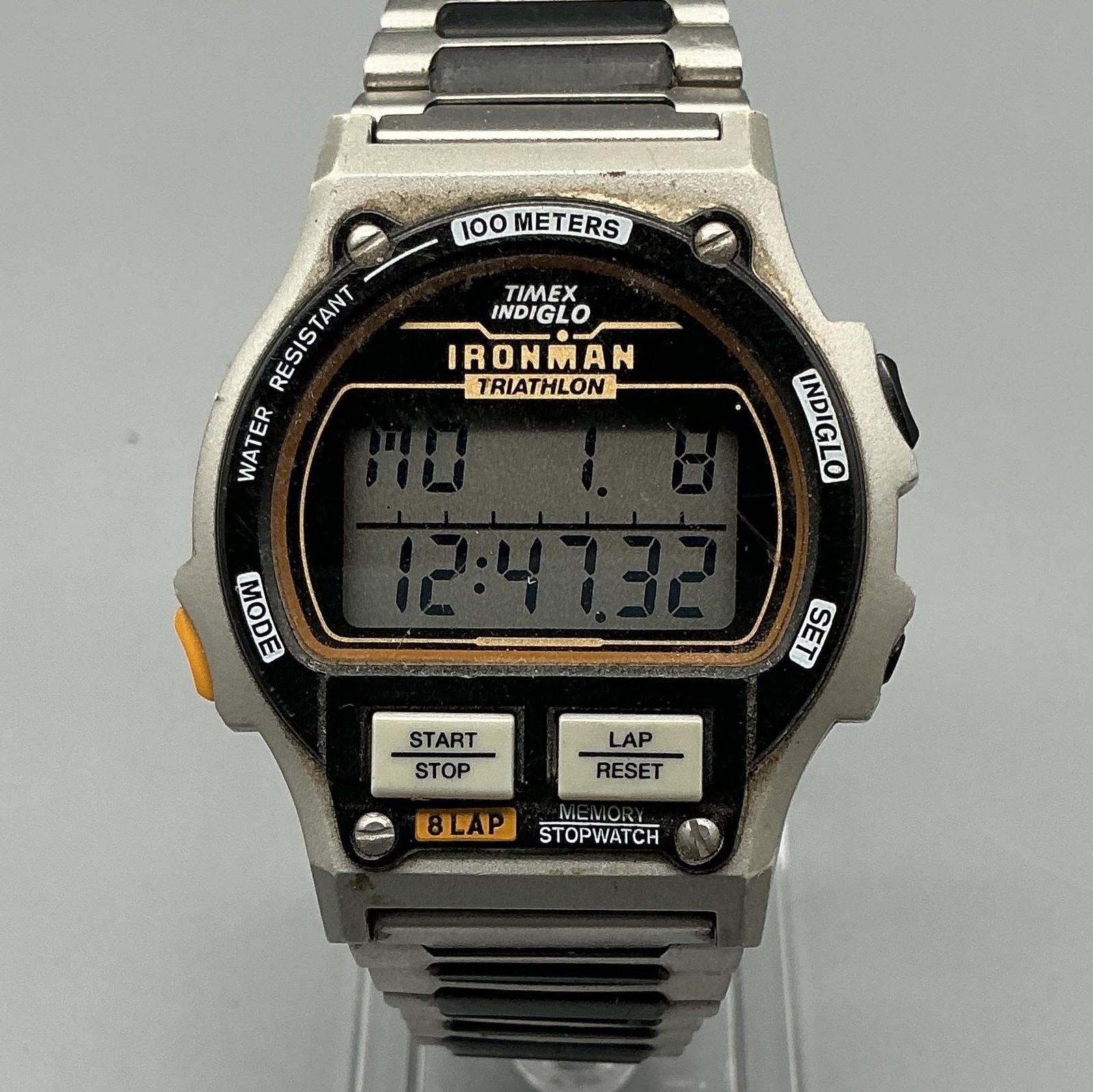 Vintage Timex Ironman Mens Watch 35mm Digital 100M BROKEN BACKLIGHT New Battery