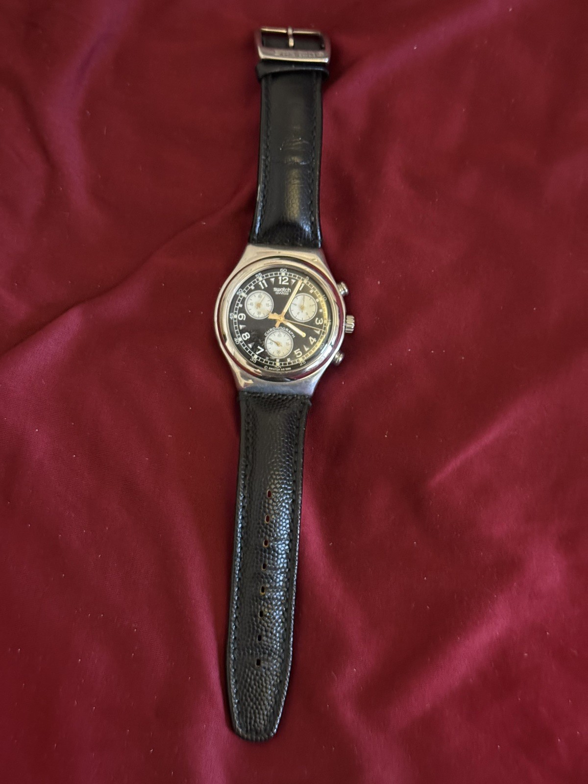 Vintage 1995 Swatch Irony Swiss AG Chronograph 4 Jewels Leather Band Needs Batt