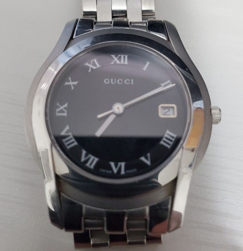 Gucci Men’s 5500M Date Watch Silver Black Used Good Condition Japan For 14+