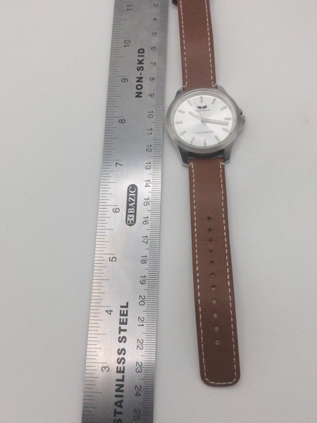 Vestal Men’s Heirloom Silver Tone Brown Leather Band Quartz Watch New Battery