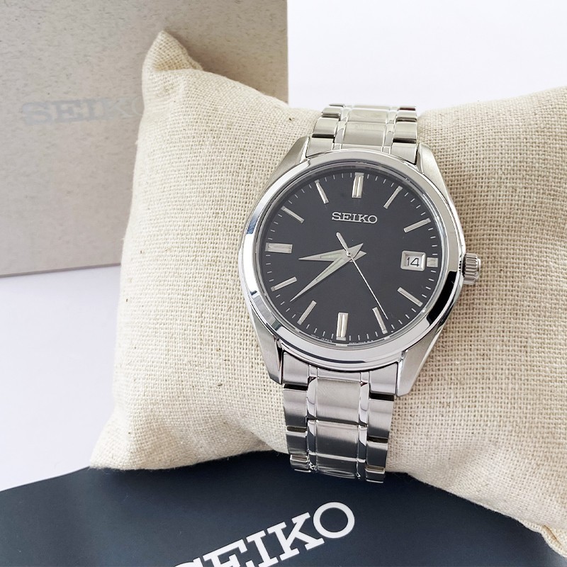 Seiko Essentials Men’s Stainless Steel Black Dial SUR311 Quartz Watch 40.2mm New