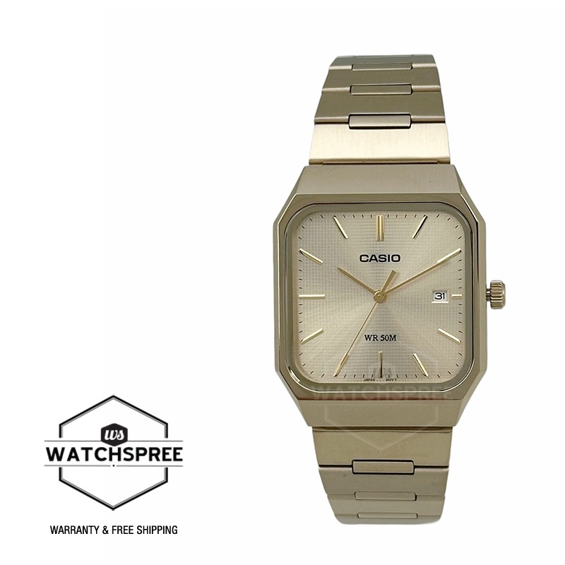Casio Men’s Analog Square Dial Gold Ion Plated S.Steel Band Watch MTP-B185G-9A