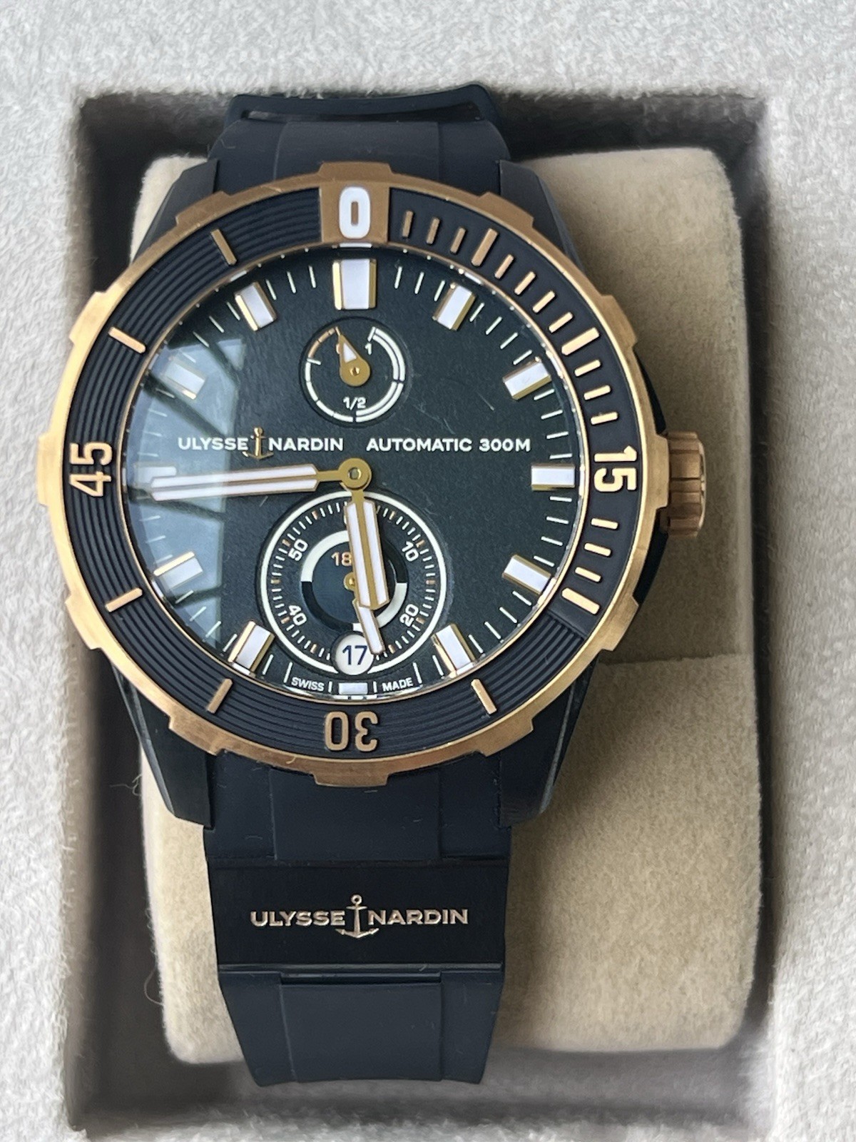 Ulysse Nardin 1185-170 Rose Gold Blue Case Automatic Watch Box Papers Full Set