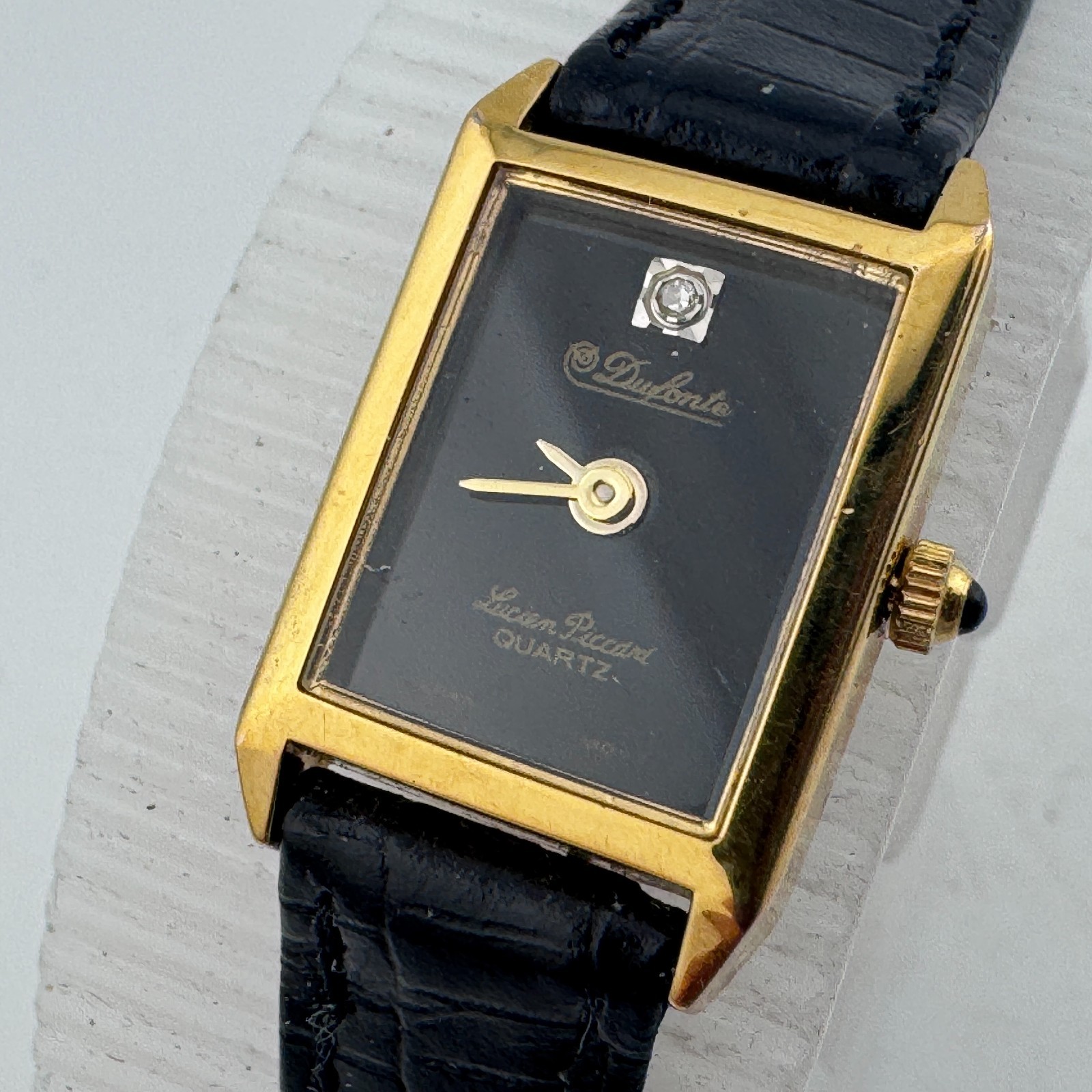 VTG Dufonte Lucien Piccard Quartz Watch Women Gold Tone Rectangle New Batte 15mm