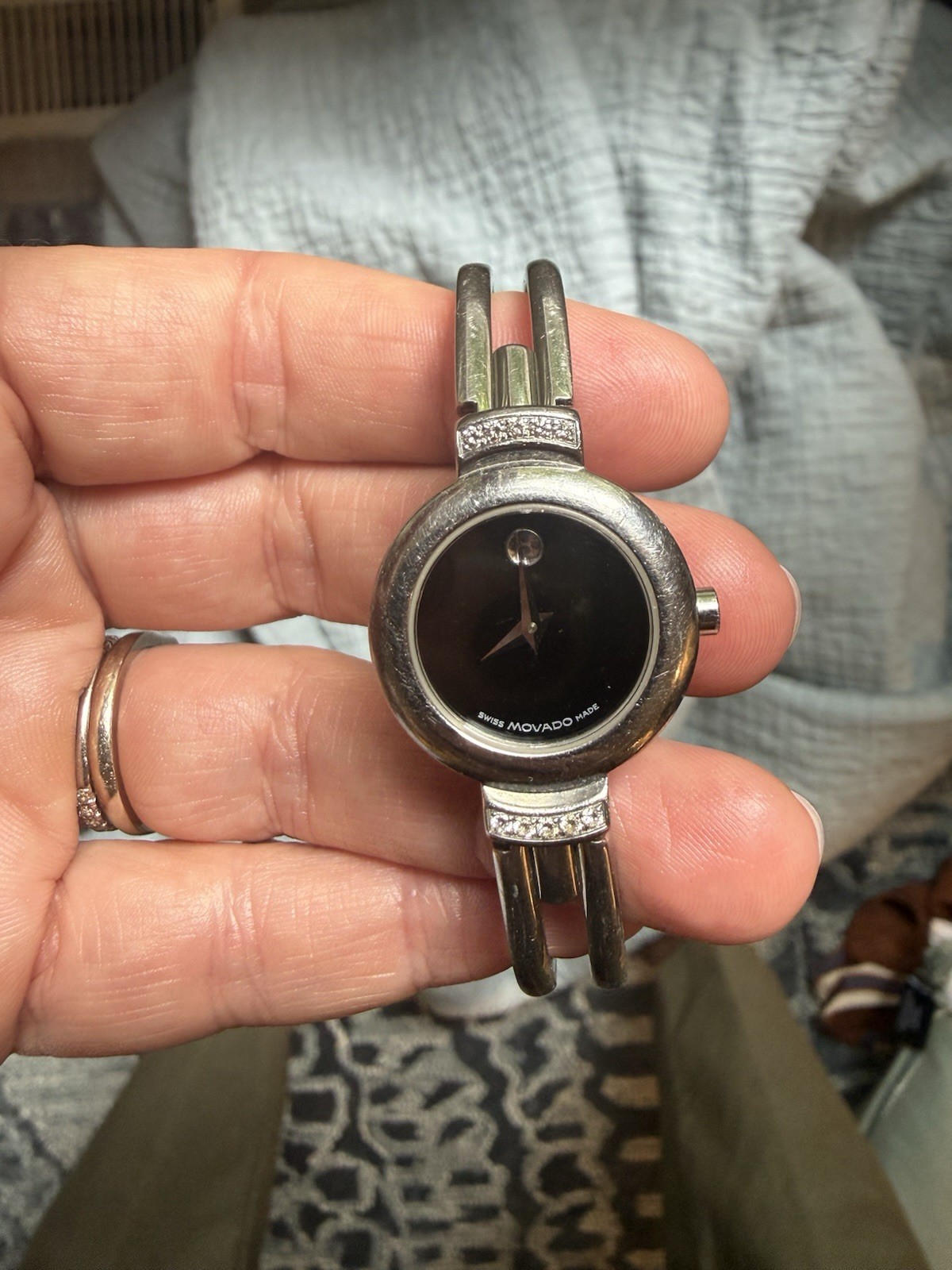 Authentic Movado Women Harmony Swiss Bangle Strap BlackDial With Diamond 0606239