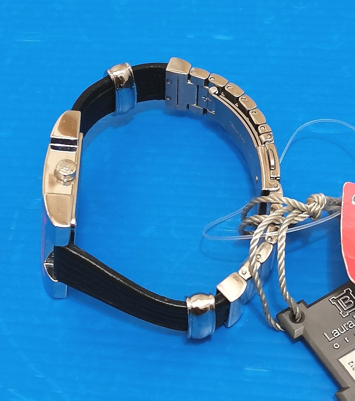 laura biagiotti watch swiss case square steel only time, full black