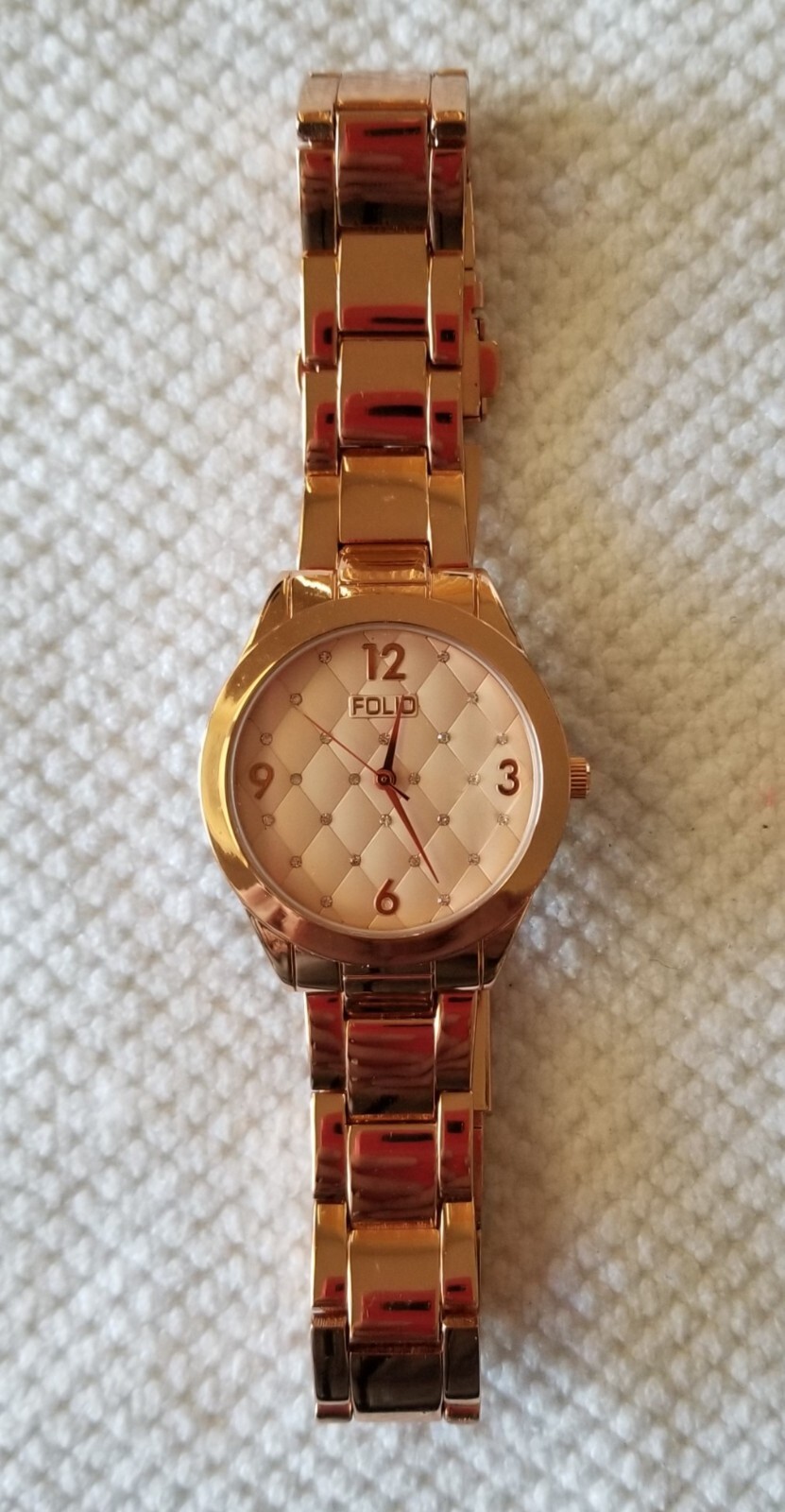 NIB Folio Rose Gold Watch & Bracelet Set Quilted Dial w/Crystals New Battery