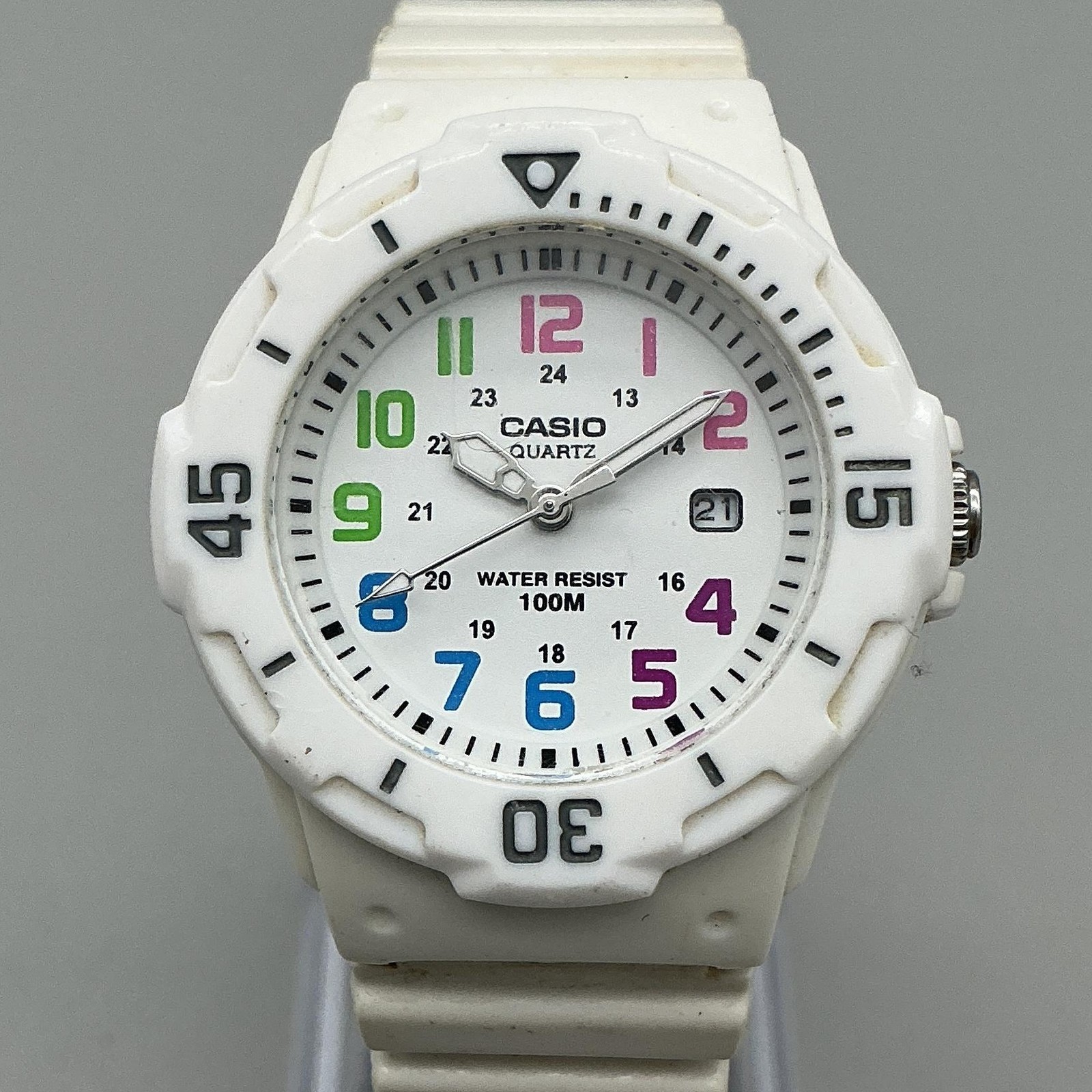 Casio Womens Watch 34mm White Multicolor Dial 100M Date LRW-200H New Battery