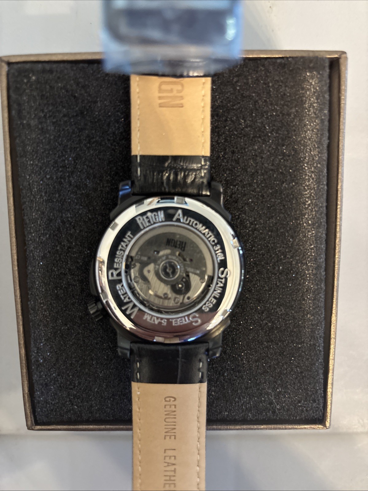 Reign Men’s Automatic 316-L Men’s Watch Black Dial Leather Band New