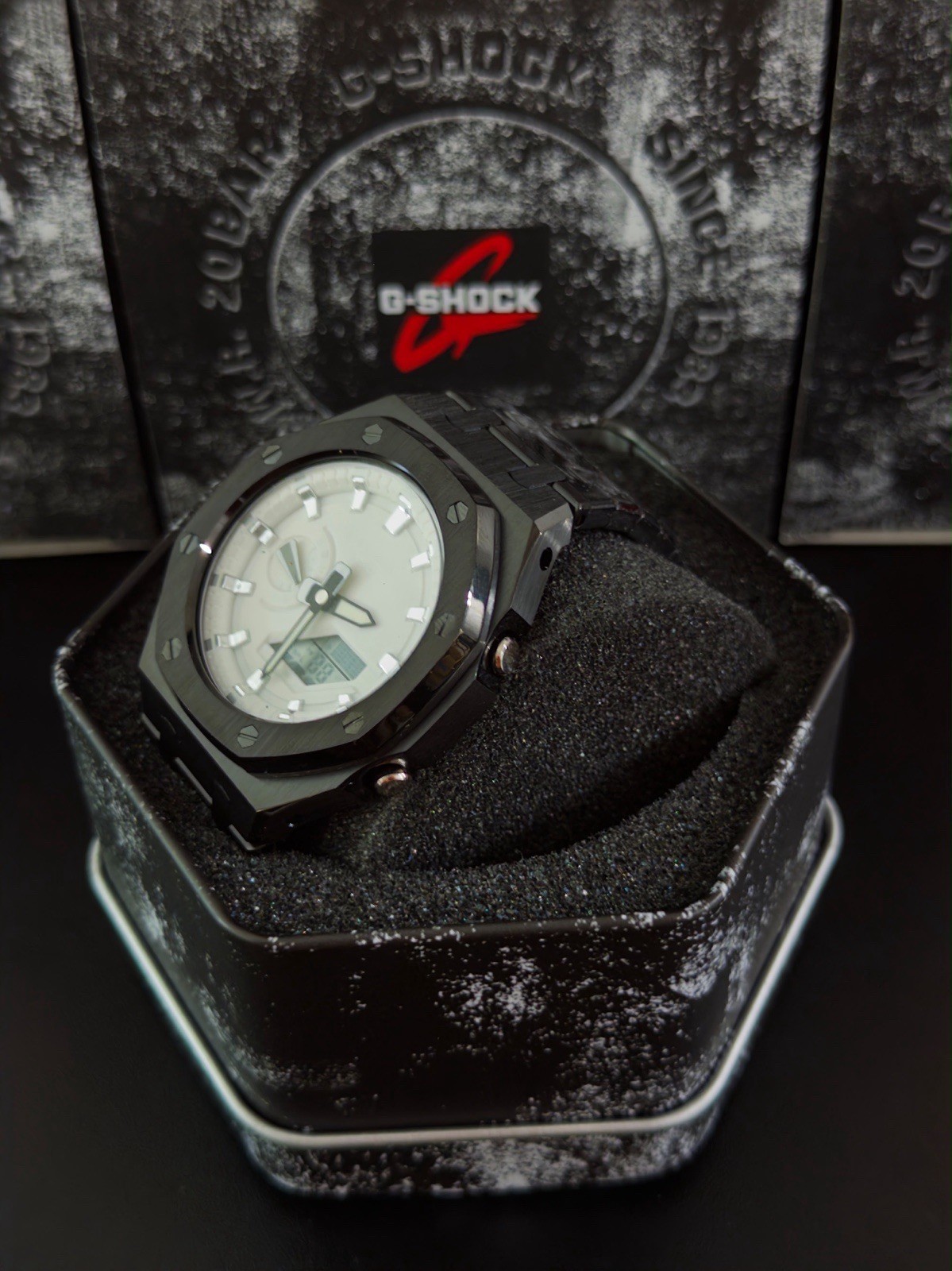 Casio GA-2100 G-Shock Watch – Sandblasted Black Case Mod – White Dial