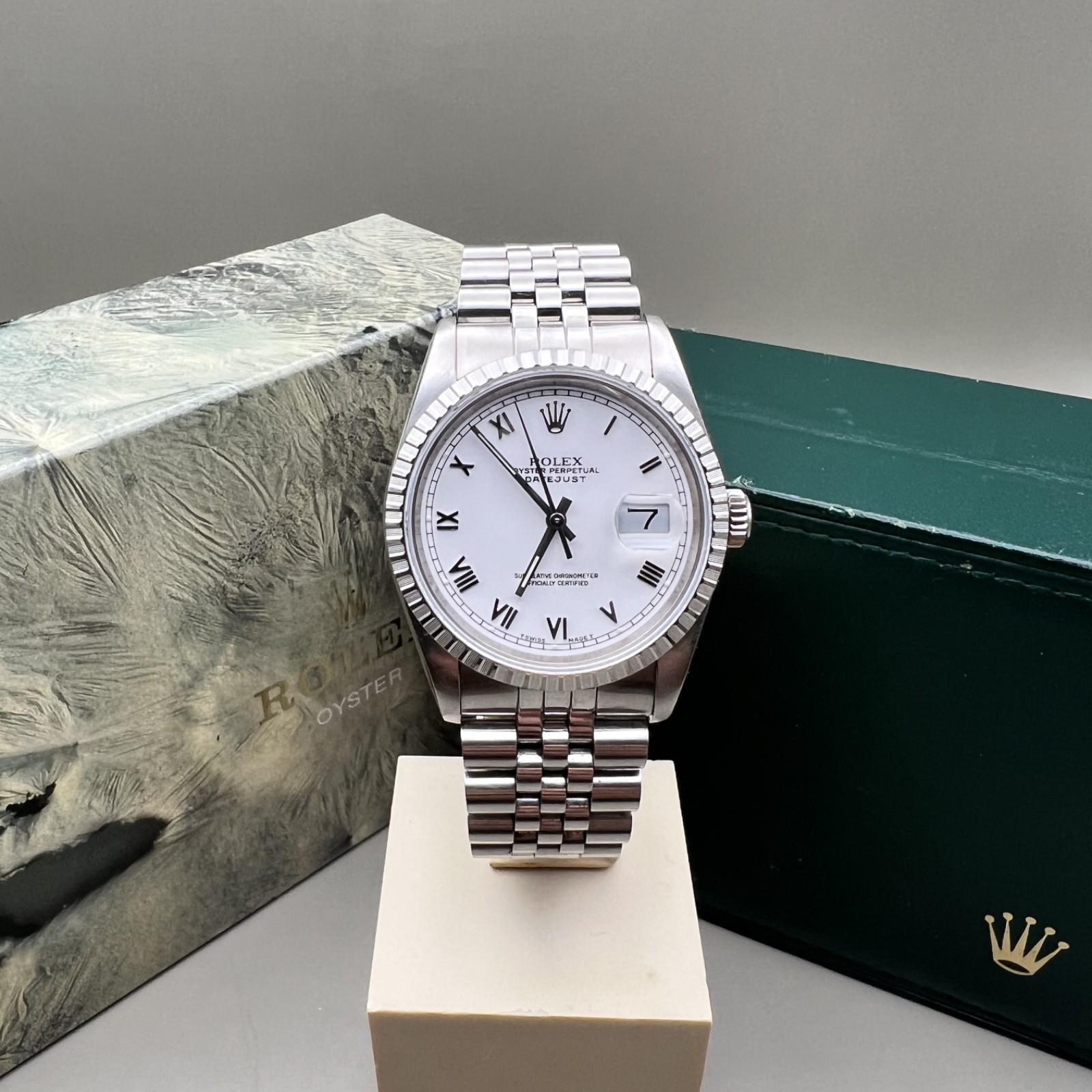 Rolex Datejust 36, 16220 Original Box, White Roman Dial, Jubilee Bracelet